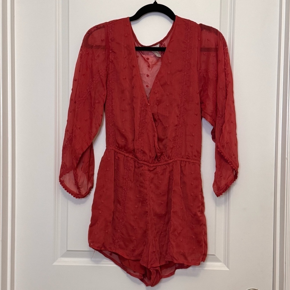 Forever 21 Red/Clay Lace Detail Romper